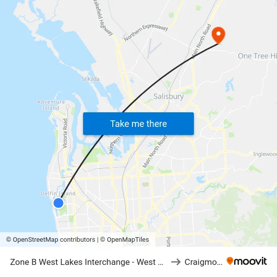 Zone B West Lakes Interchange - West side to Craigmore map