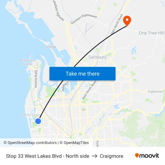Stop 33 West Lakes Blvd - North side to Craigmore map