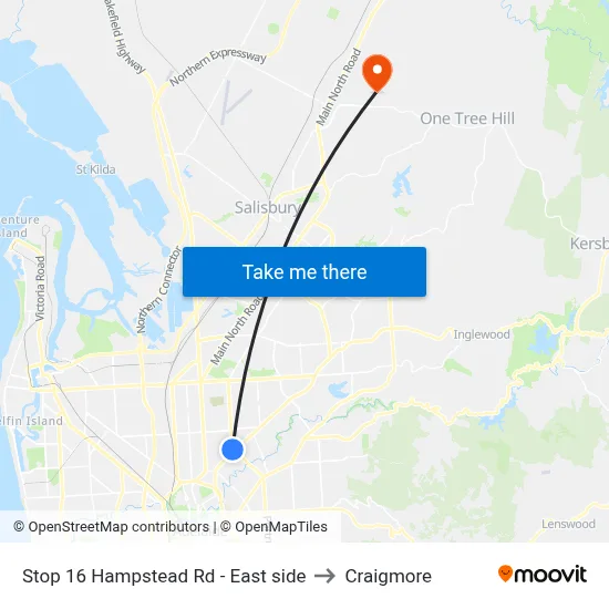 Stop 16 Hampstead Rd - East side to Craigmore map