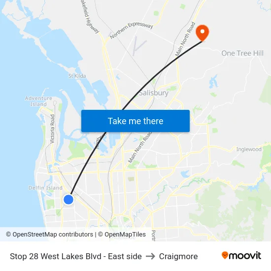 Stop 28 West Lakes Blvd - East side to Craigmore map