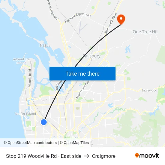 Stop 219 Woodville Rd - East side to Craigmore map