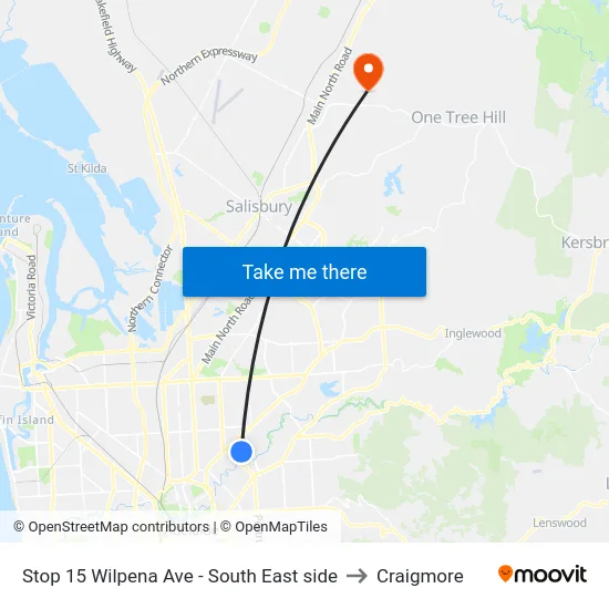 Stop 15 Wilpena Ave - South East side to Craigmore map