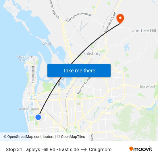 Stop 31 Tapleys Hill Rd - East side to Craigmore map