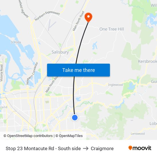 Stop 23 Montacute Rd - South side to Craigmore map