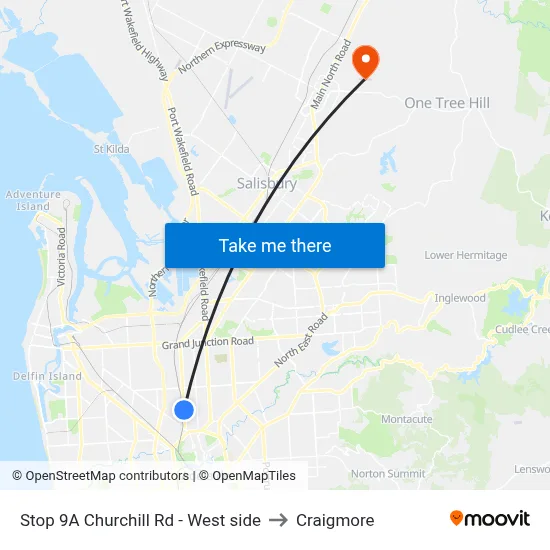 Stop 9A Churchill Rd - West side to Craigmore map