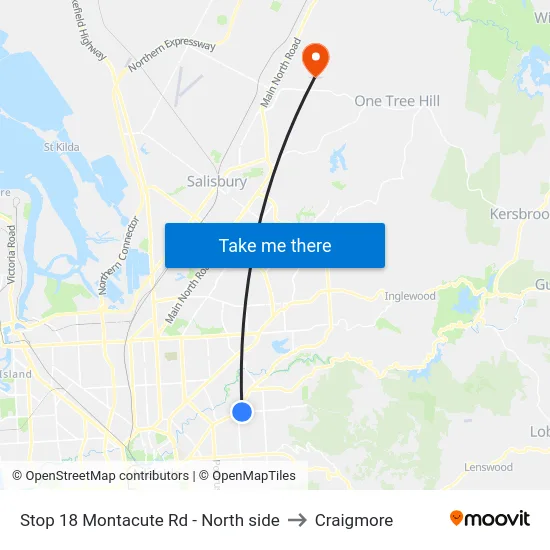 Stop 18 Montacute Rd - North side to Craigmore map