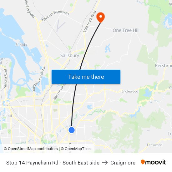 Stop 14 Payneham Rd - South East side to Craigmore map