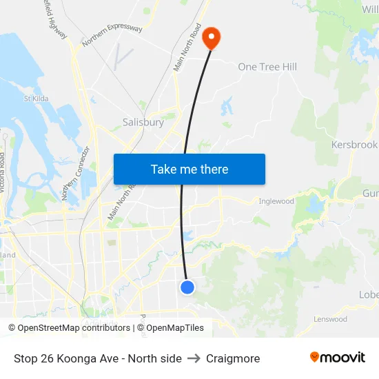 Stop 26 Koonga Ave - North side to Craigmore map