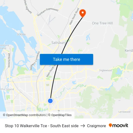 Stop 10 Walkerville Tce - South East side to Craigmore map