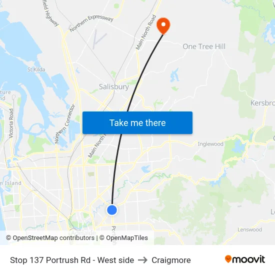 Stop 137 Portrush Rd - West side to Craigmore map
