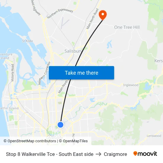 Stop 8 Walkerville Tce - South East side to Craigmore map