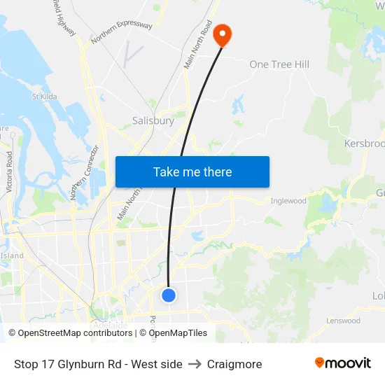 Stop 17 Glynburn Rd - West side to Craigmore map