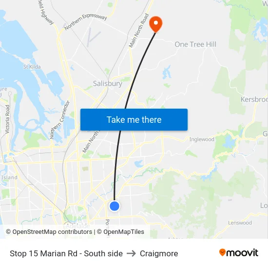 Stop 15 Marian Rd - South side to Craigmore map