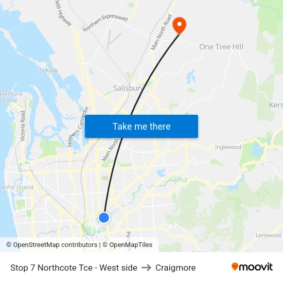 Stop 7 Northcote Tce - West side to Craigmore map