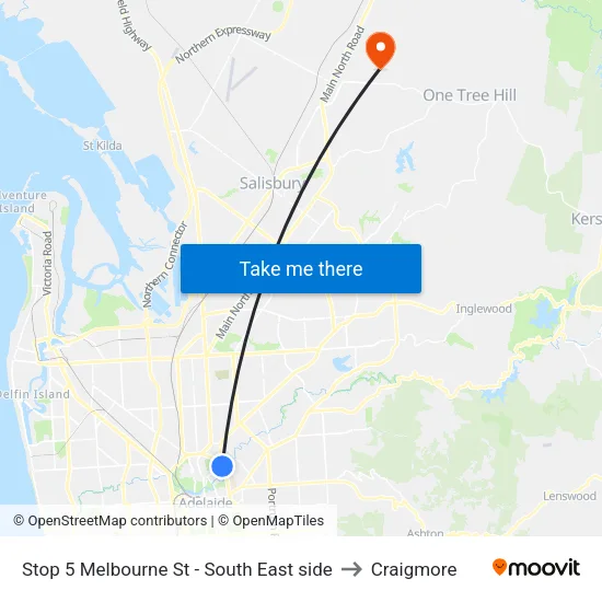 Stop 5 Melbourne St - South East side to Craigmore map