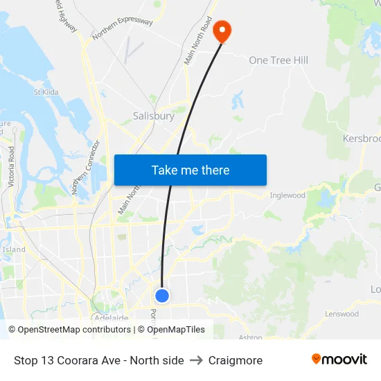 Stop 13 Coorara Ave - North side to Craigmore map