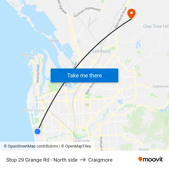 Stop 29 Grange Rd - North side to Craigmore map
