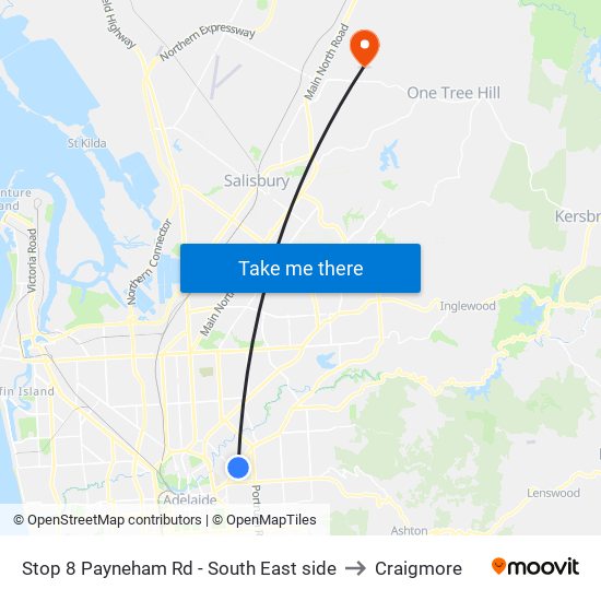 Stop 8 Payneham Rd - South East side to Craigmore map