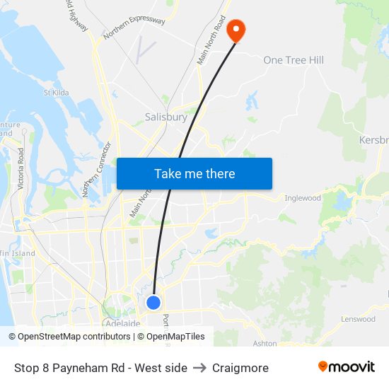 Stop 8 Payneham Rd - West side to Craigmore map