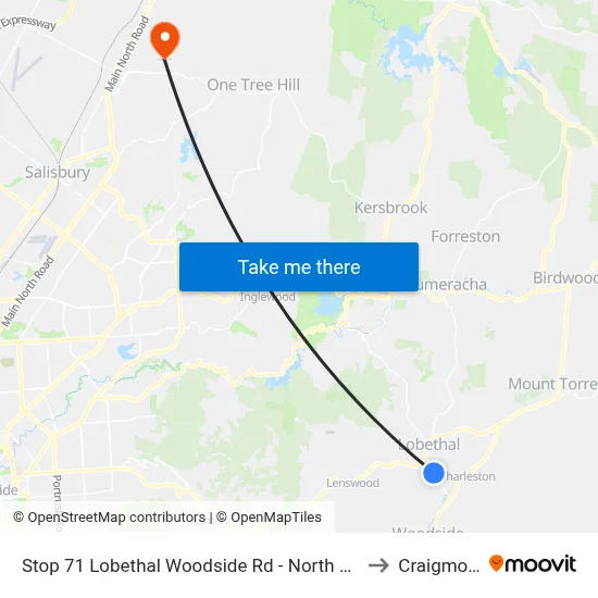 Stop 71 Lobethal Woodside Rd - North side to Craigmore map