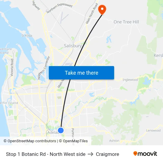 Stop 1 Botanic Rd - North West side to Craigmore map
