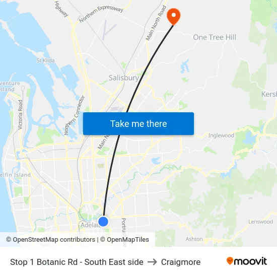Stop 1 Botanic Rd - South East side to Craigmore map