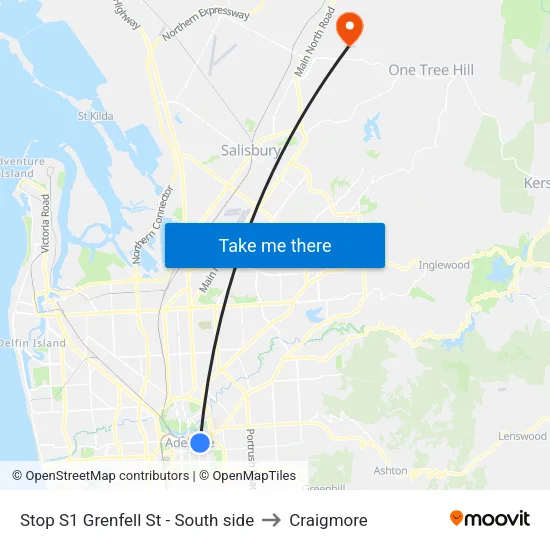 Stop S1 Grenfell St - South side to Craigmore map