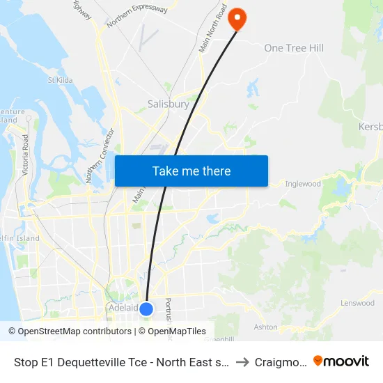 Stop E1 Dequetteville Tce - North East side to Craigmore map