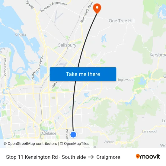 Stop 11 Kensington Rd - South side to Craigmore map
