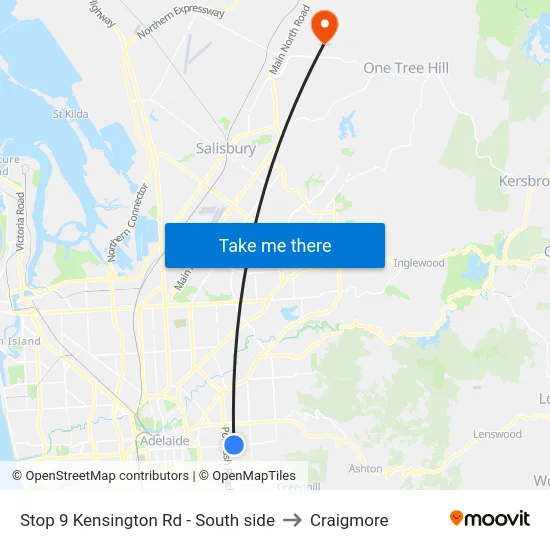 Stop 9 Kensington Rd - South side to Craigmore map