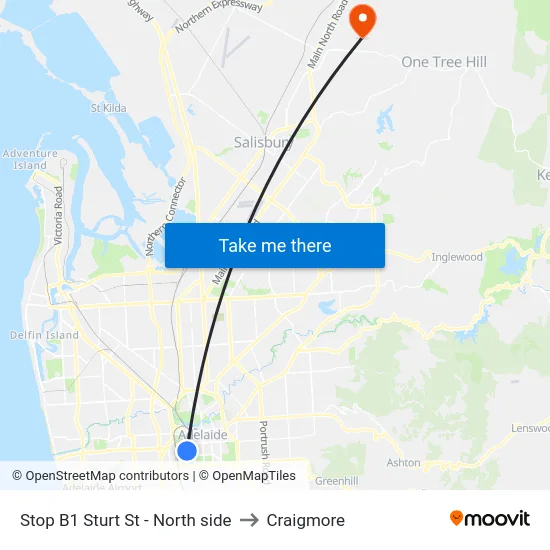 Stop B1 Sturt St - North side to Craigmore map