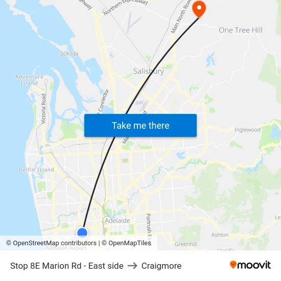 Stop 8E Marion Rd - East side to Craigmore map