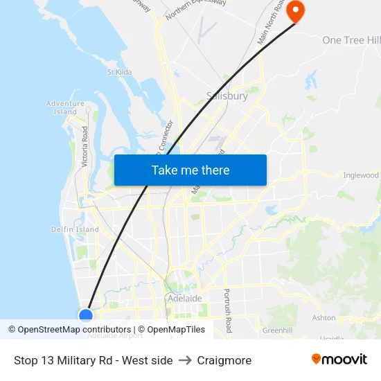 Stop 13 Military Rd - West side to Craigmore map