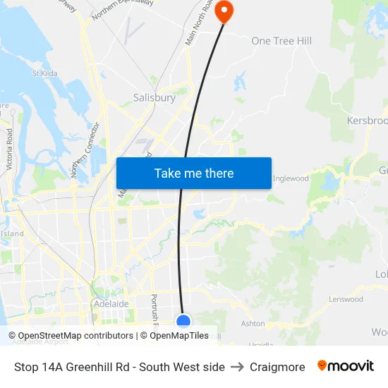 Stop 14A Greenhill Rd - South West side to Craigmore map