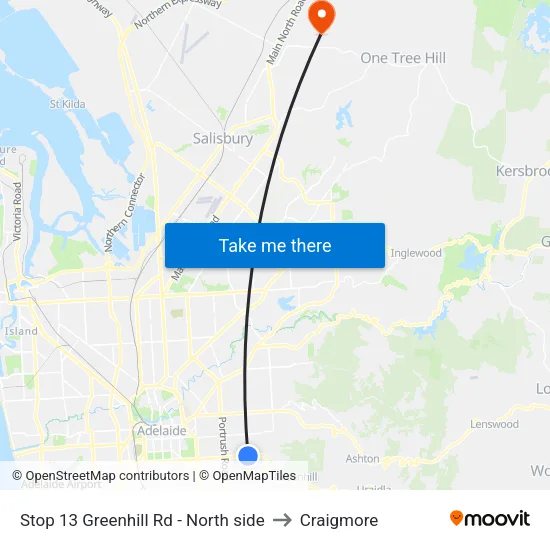 Stop 13 Greenhill Rd - North side to Craigmore map