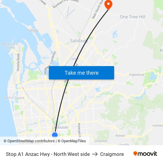 Stop A1 Anzac Hwy - North West side to Craigmore map