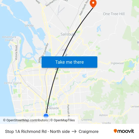 Stop 1A Richmond Rd - North side to Craigmore map