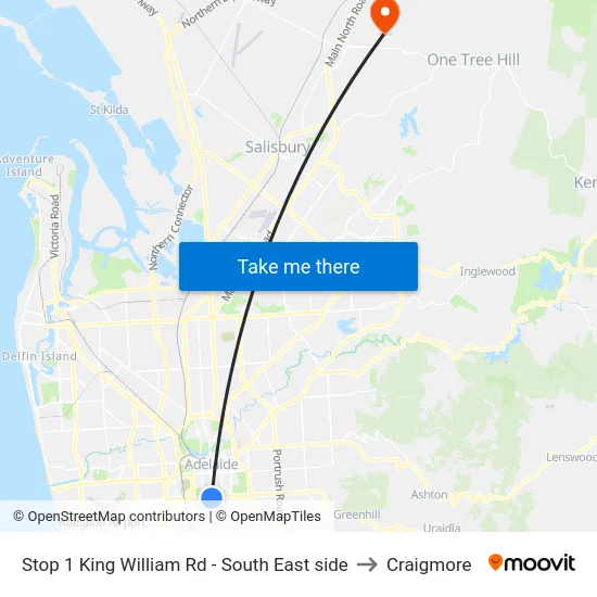 Stop 1 King William Rd - South East side to Craigmore map