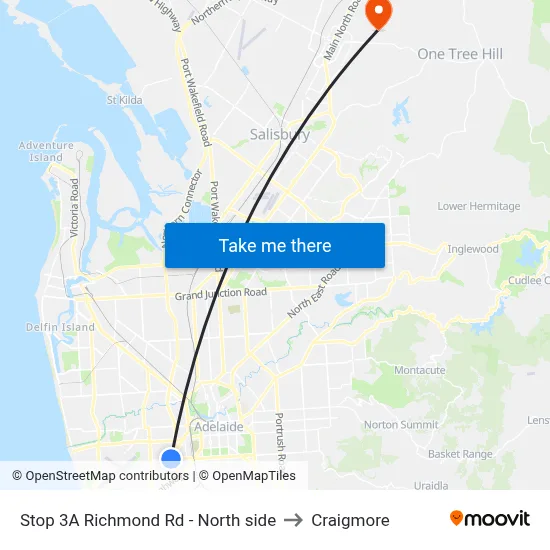 Stop 3A Richmond Rd - North side to Craigmore map