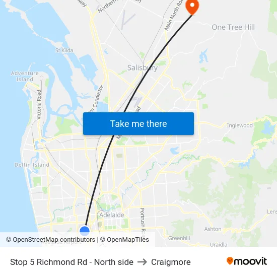 Stop 5 Richmond Rd - North side to Craigmore map