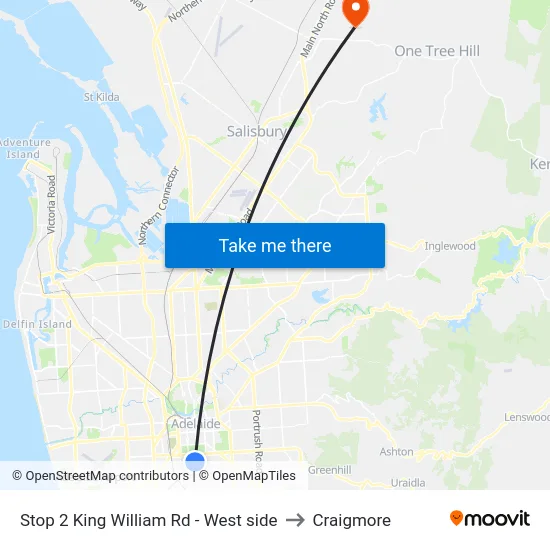 Stop 2 King William Rd - West side to Craigmore map