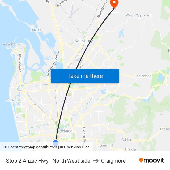 Stop 2 Anzac Hwy - North West side to Craigmore map