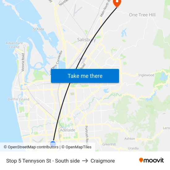 Stop 5 Tennyson St - South side to Craigmore map