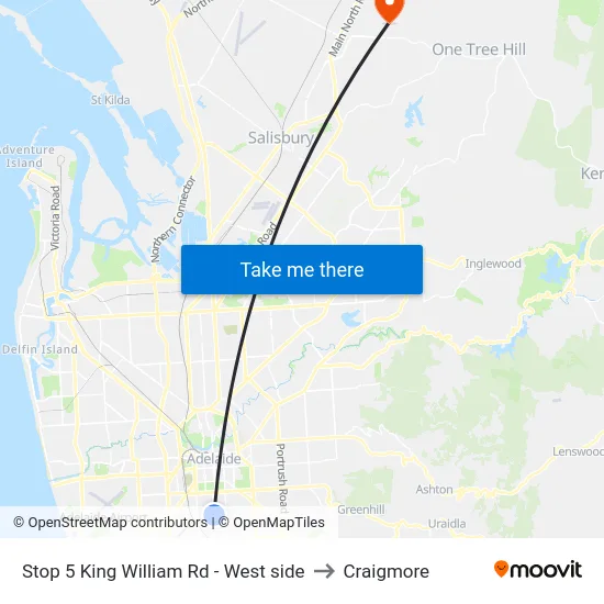 Stop 5 King William Rd - West side to Craigmore map