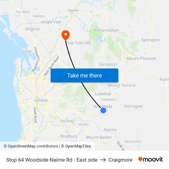 Stop 64 Woodside Nairne Rd - East side to Craigmore map