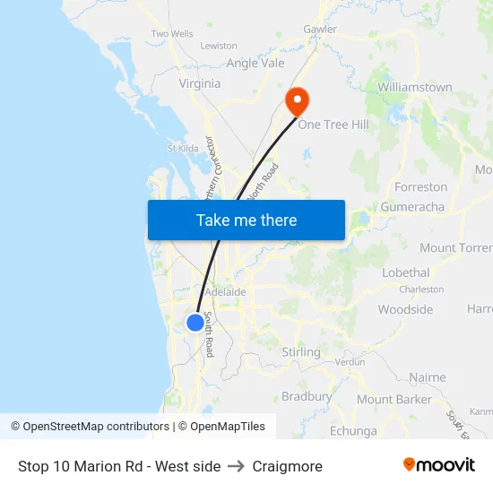 Stop 10 Marion Rd - West side to Craigmore map