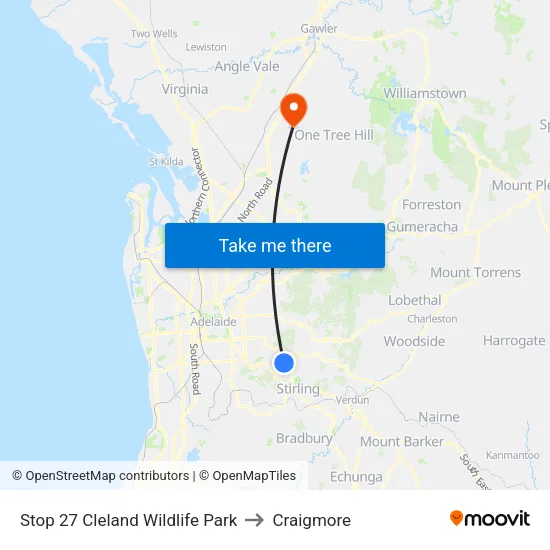 Stop 27 Cleland Wildlife Park to Craigmore map