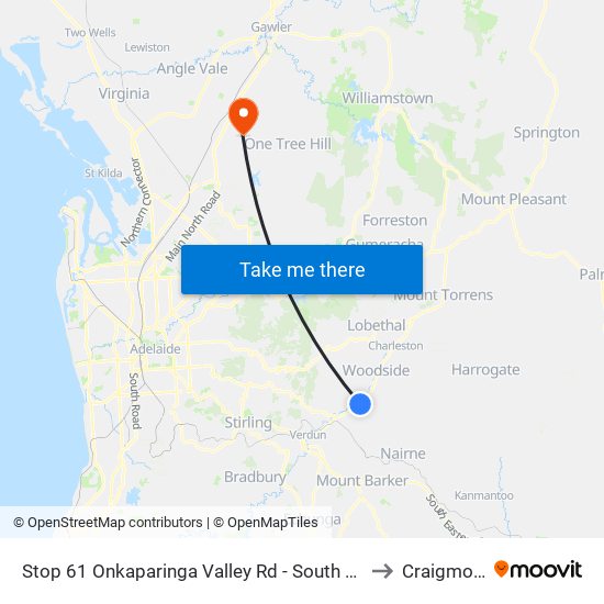 Stop 61 Onkaparinga Valley Rd - South side to Craigmore map