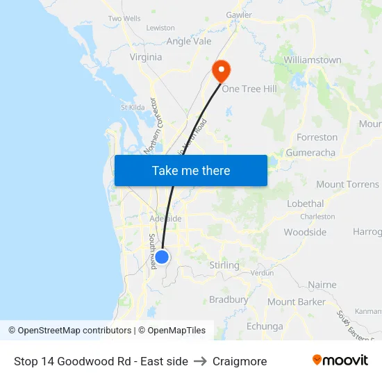 Stop 14 Goodwood Rd - East side to Craigmore map