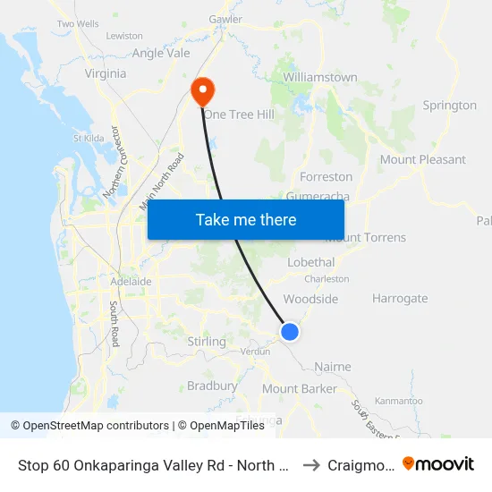 Stop 60 Onkaparinga Valley Rd - North side to Craigmore map